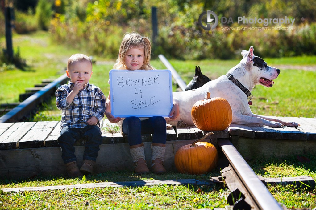 Unique creative portraits of siblings at the old railroads - Thanksgiving Fall Portraits by DA Photography - www.daphotostudio.com