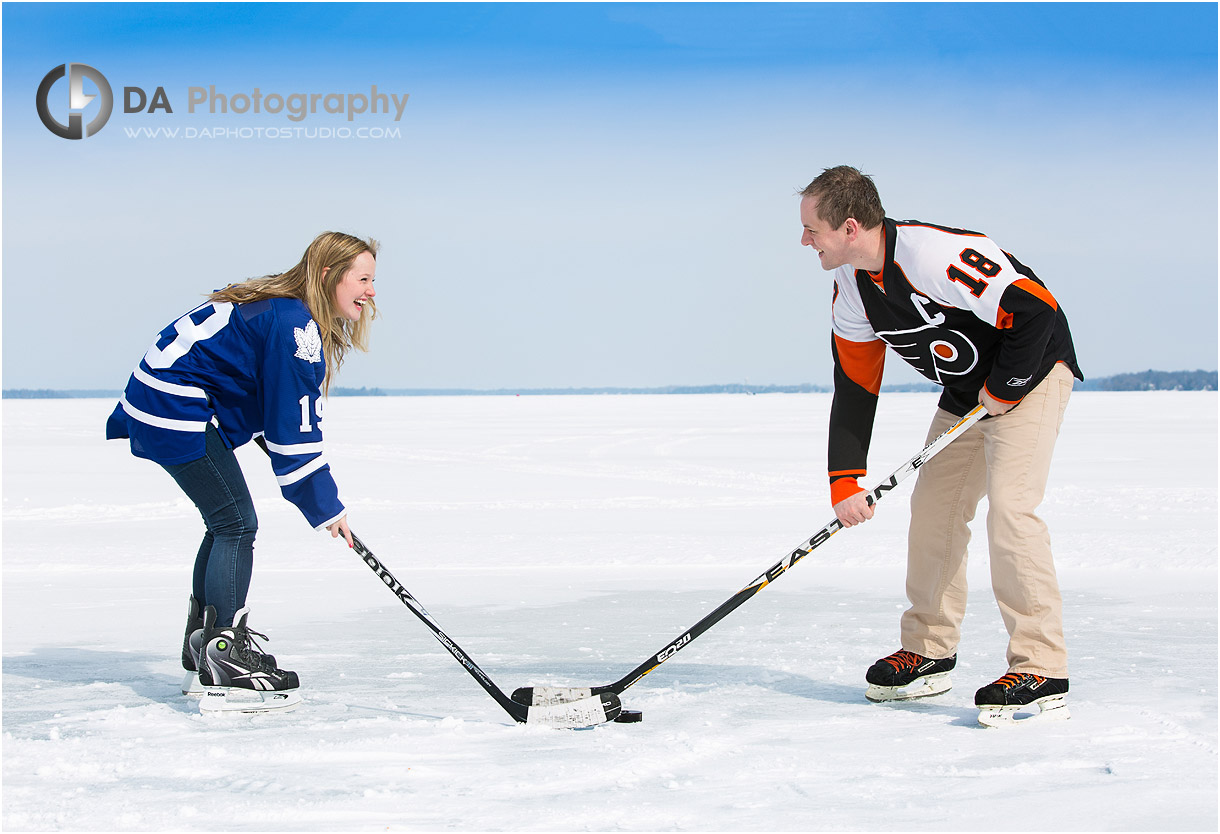 Hockey Winter Engagement Photo in Orillia