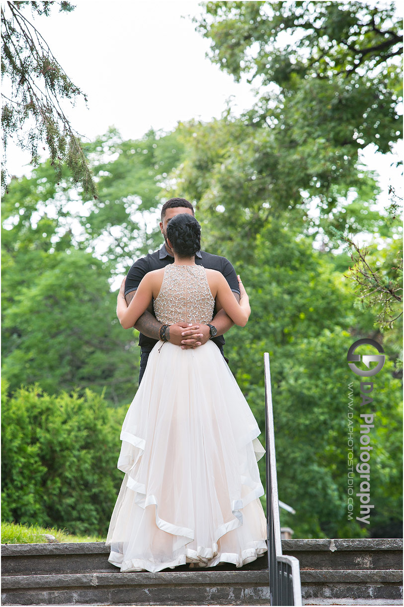 Intimate engagement photo at Hendrie Park in Burlington