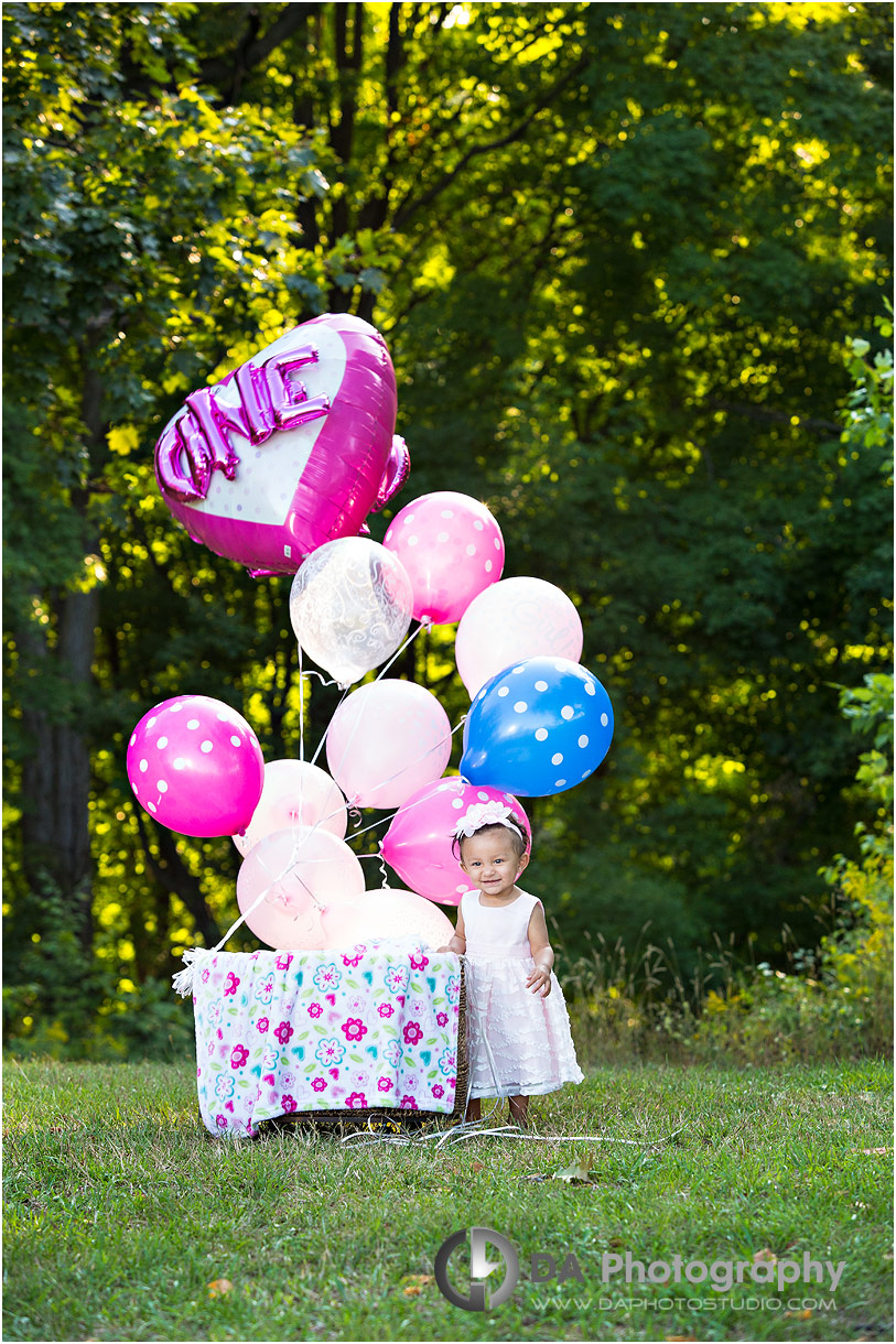 One year birthday photos at Heart Lake Conservation Area