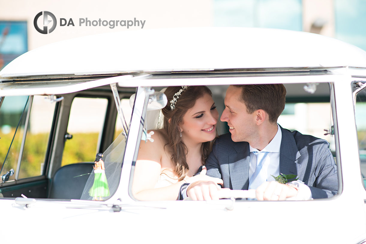 Vintage Volkswagen van on a wedding day