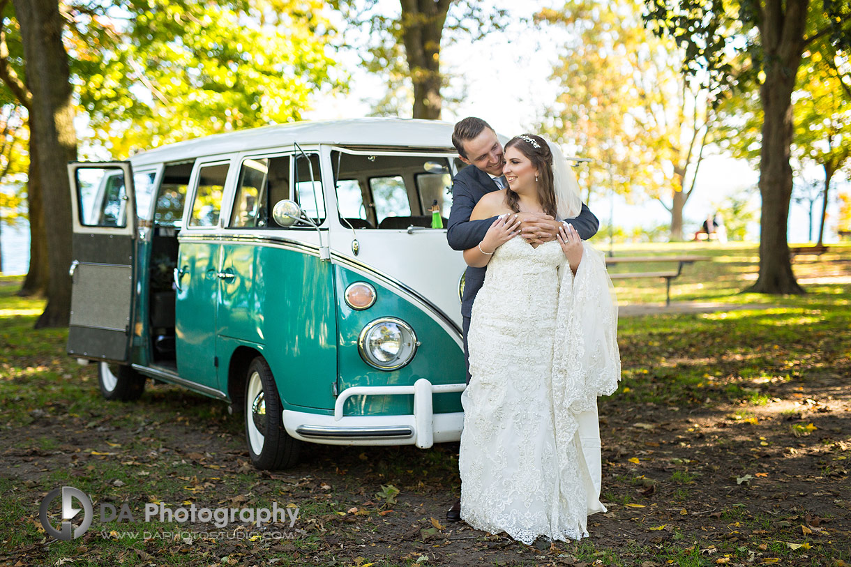 Wedding Photos of Bride and Groom with vintage Volkswagen van