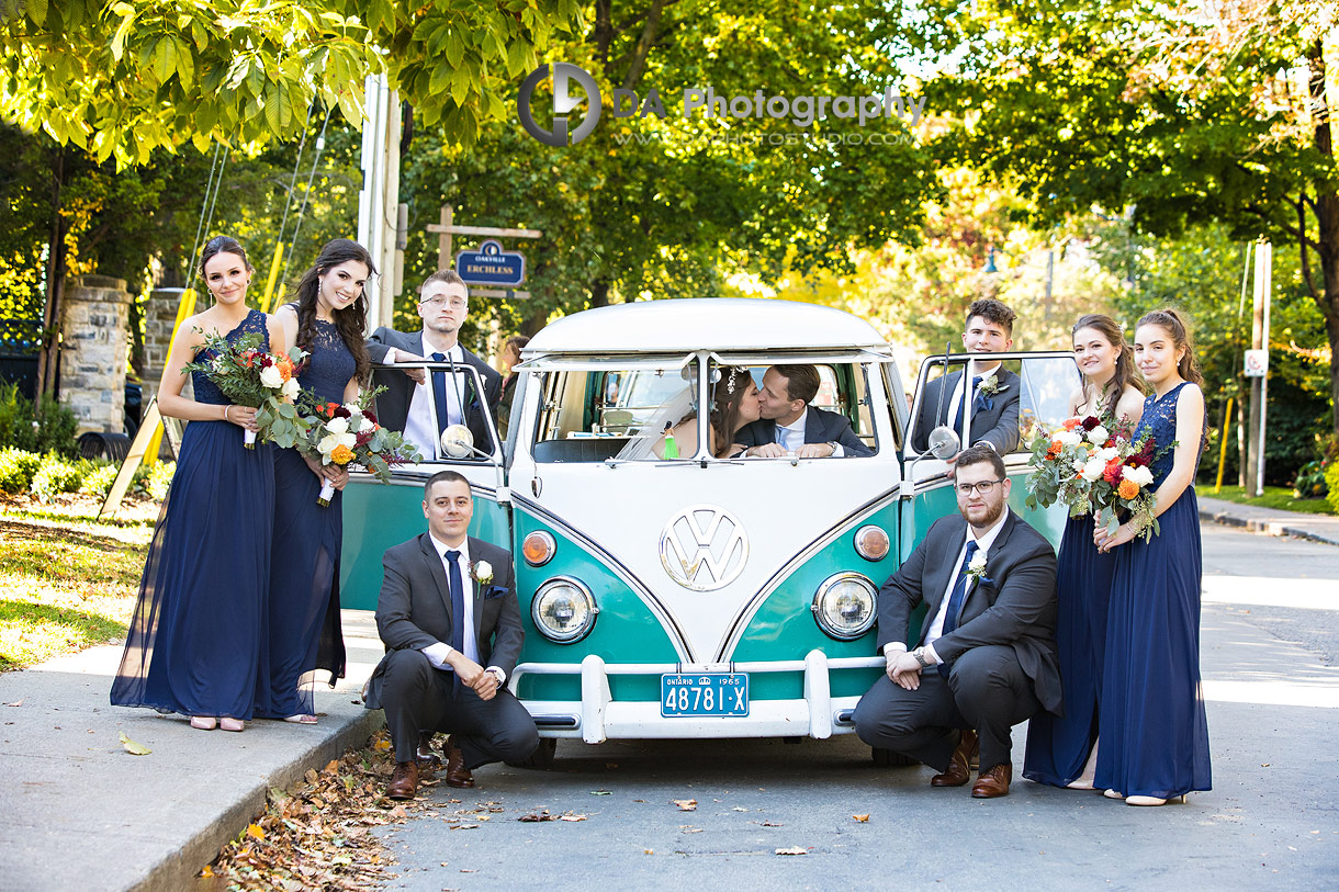 Wedding Photo of Bridal party with vintage Volkswagen van