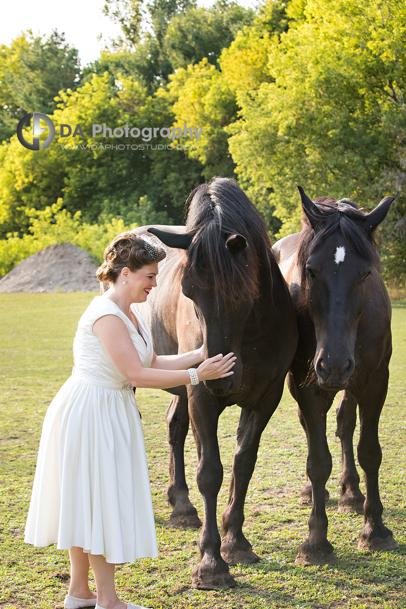 Bride with horses at NithRidge Estate in Ayr