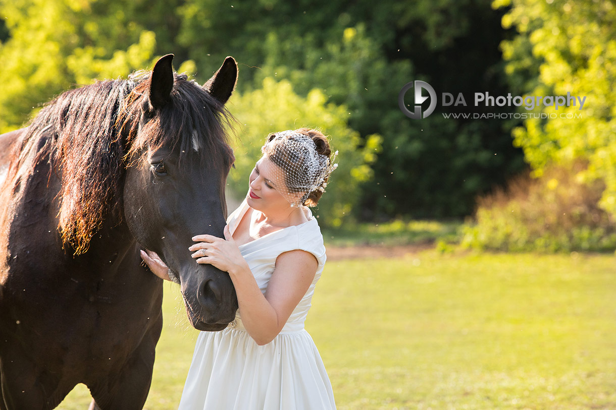 Bride at NithRidge Estate with a horse