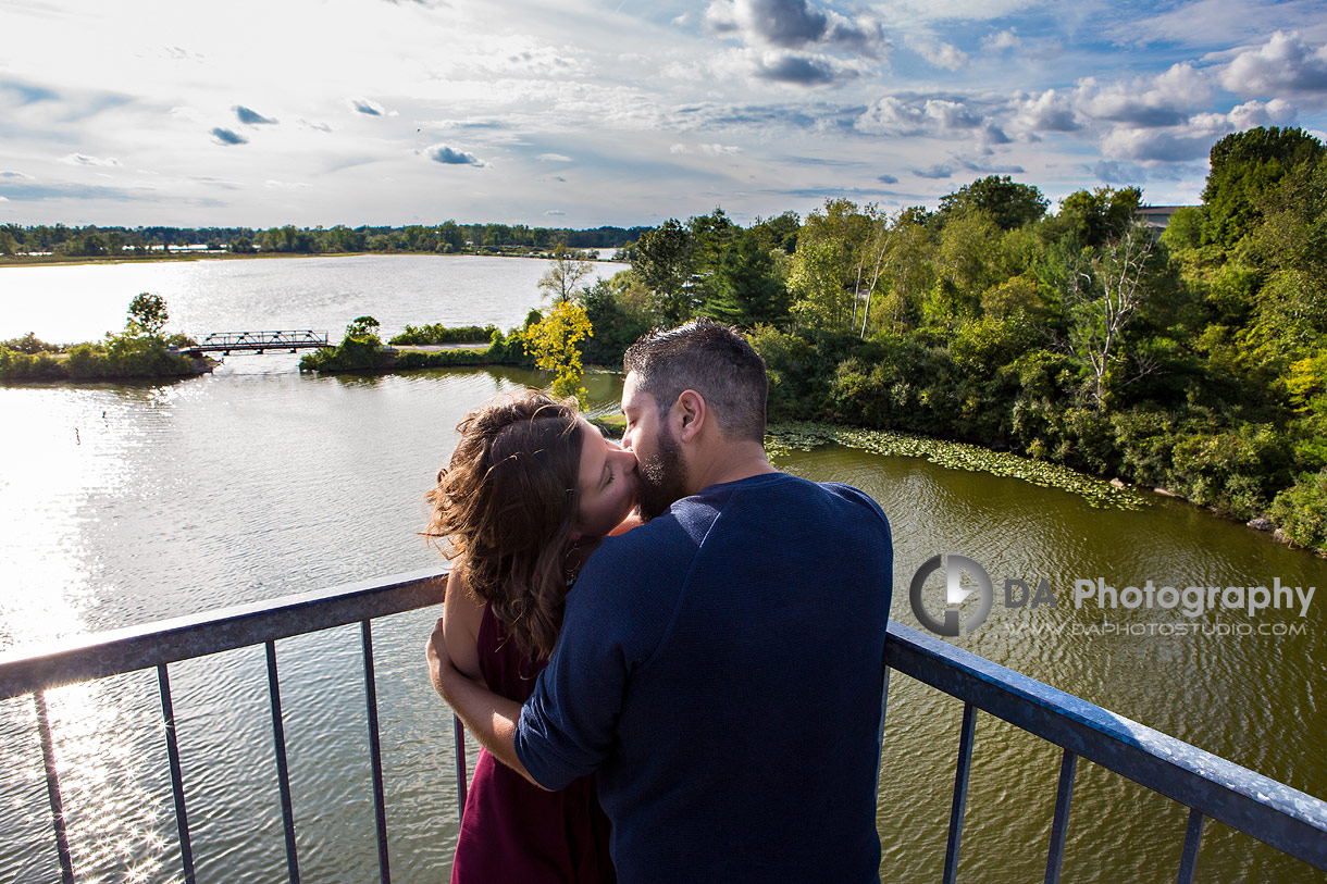 Intimate engagement photos at Waterfront Black Bridge in Simcoe