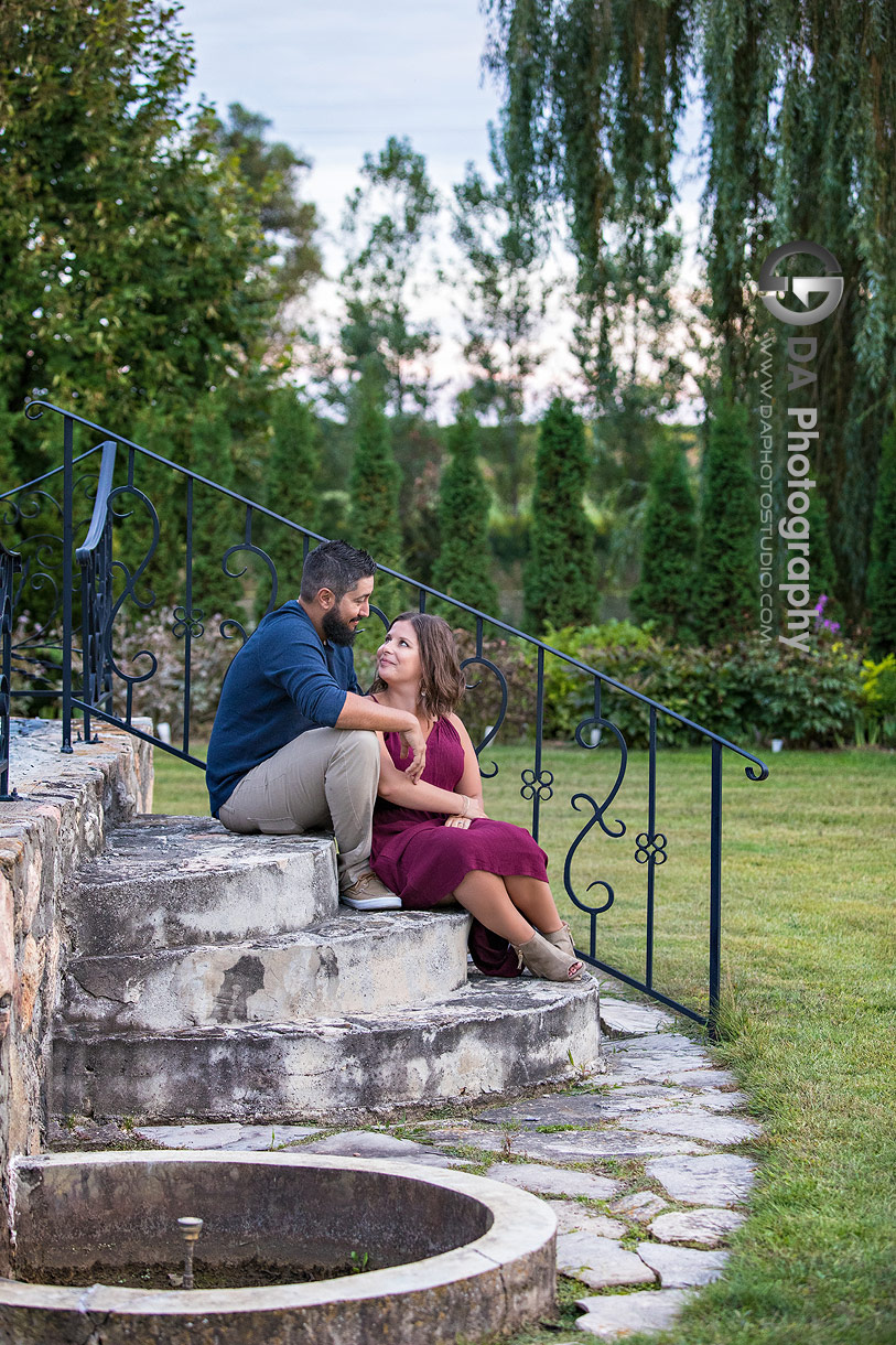 Intimate engagement photo at Whistling Gardens in Wilsonville