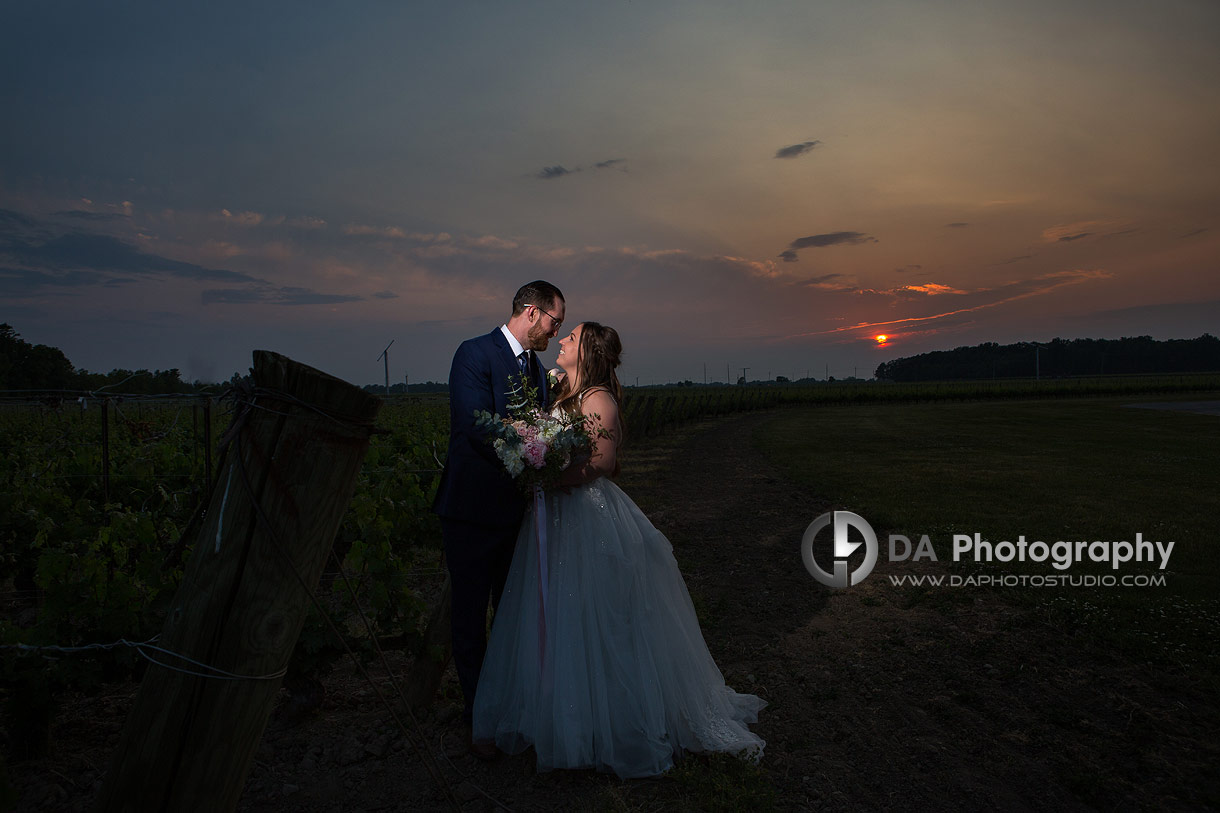 Winery wedding photos at sunset