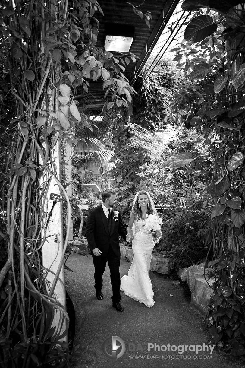 Bride and Groom in a greenhouse wedding