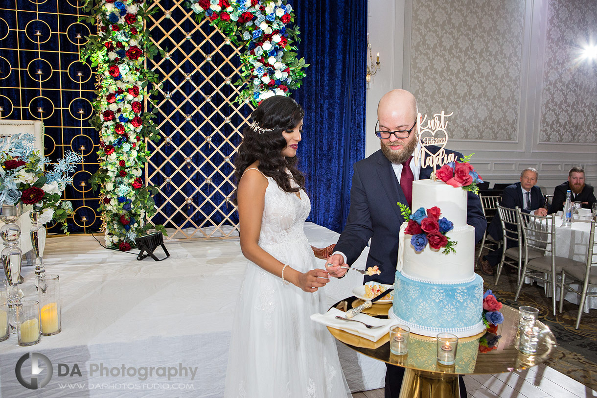 Cake cutting at Hazelton Manor winter Wedding Reception