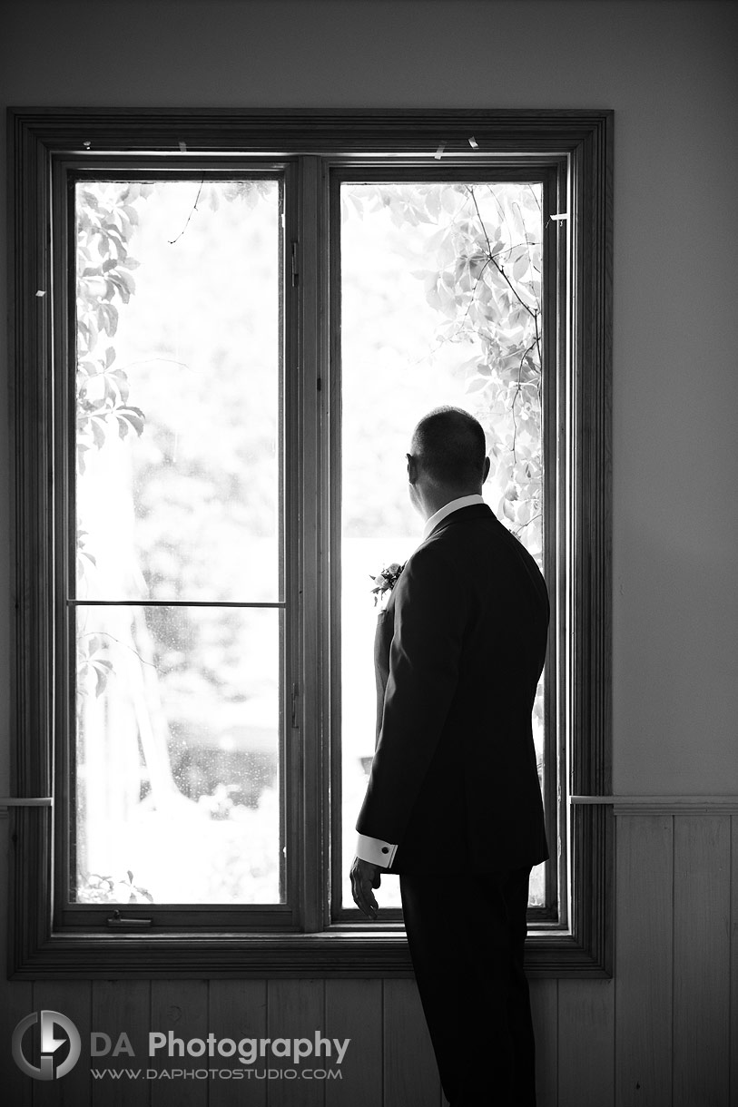 Groom before the wedding ceremony at Waterstone Estates and Farms