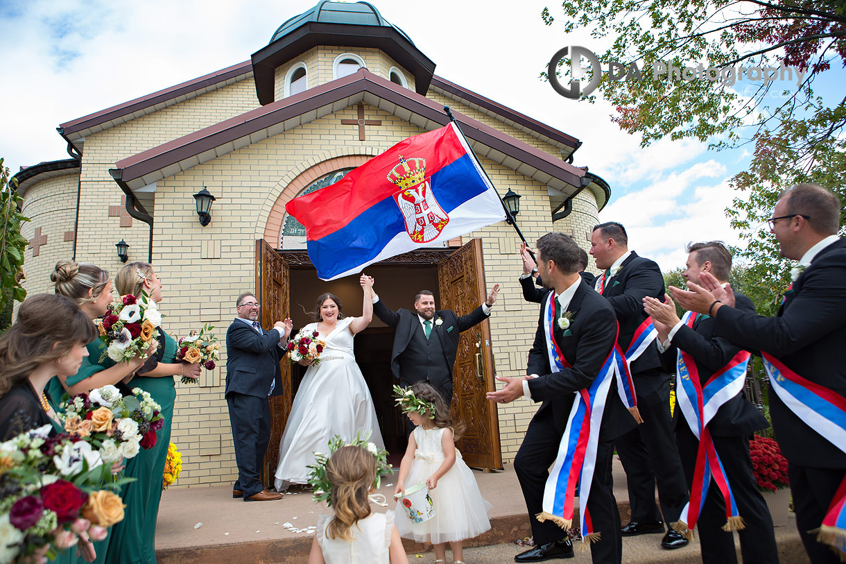 Exit from Serbian Church by the bride and groom