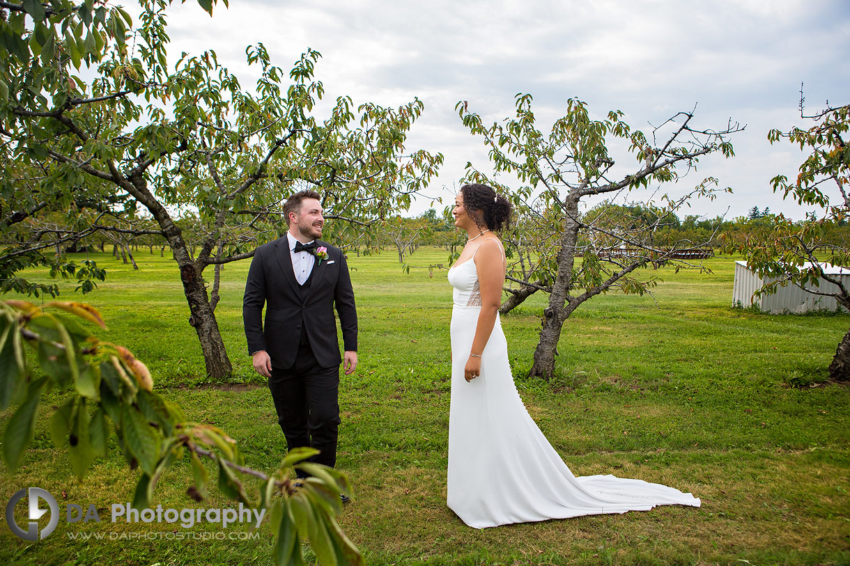 Fist Look Photo at Niagara's Peach Orchard Wedding