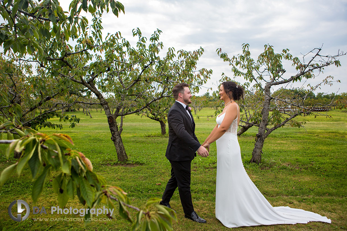 Bride and Groom Fist Look Photos at Niagara's Peach Orchard Wedding