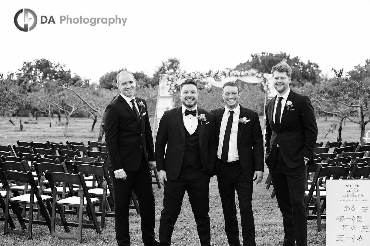 Groom with his groomsman at Niagara's Peach Orchard Wedding