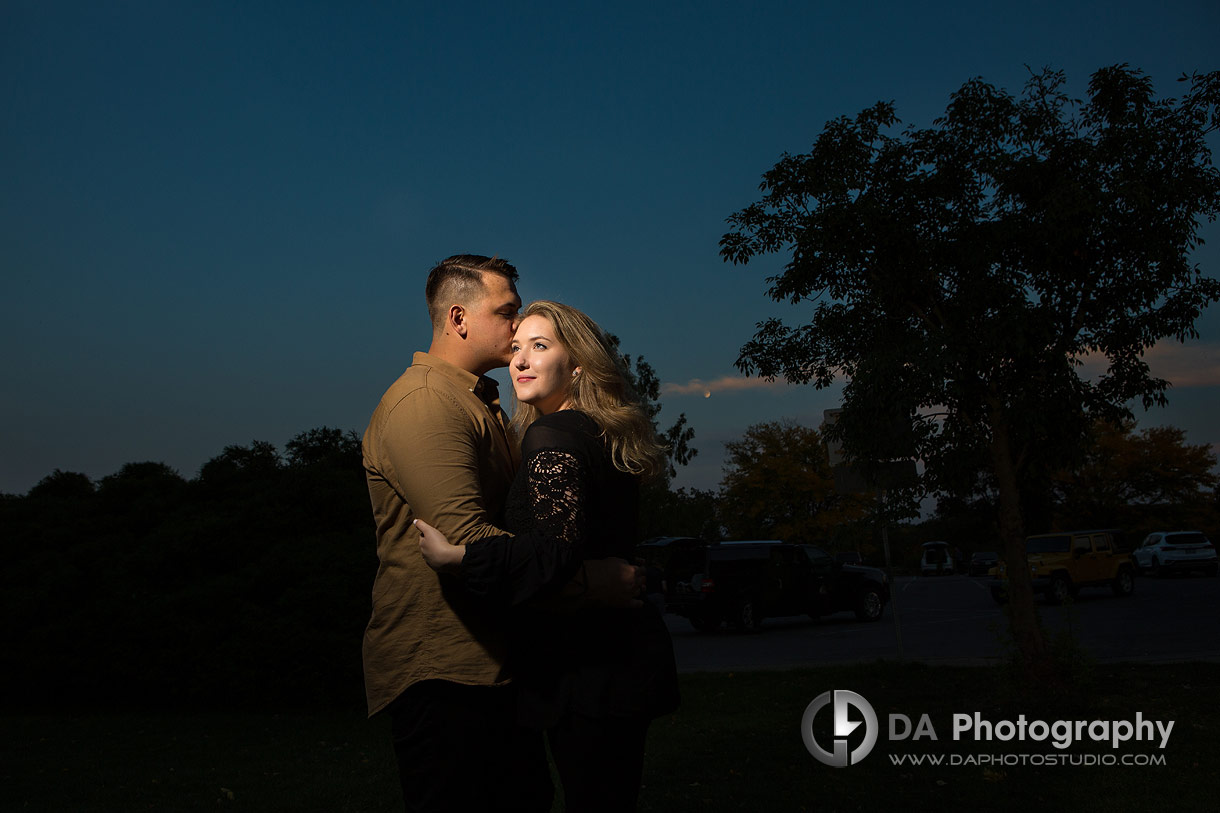 Sunset with moon engagement photos