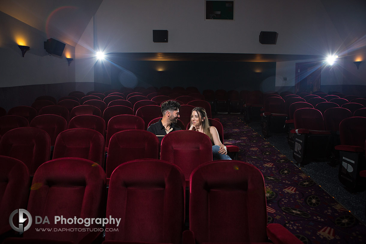 Movie Theatre engagement photos in Uxbridge