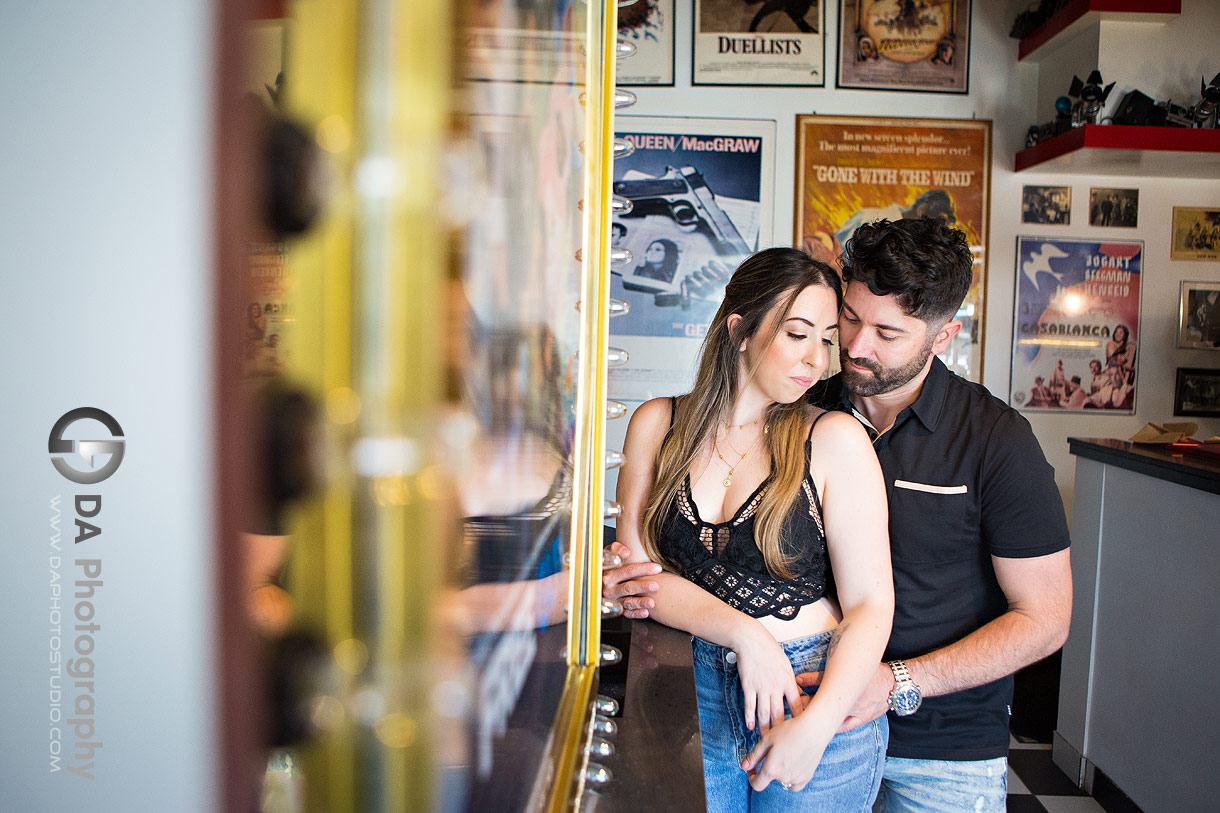 Intimate engagement photos at Movie Theatre