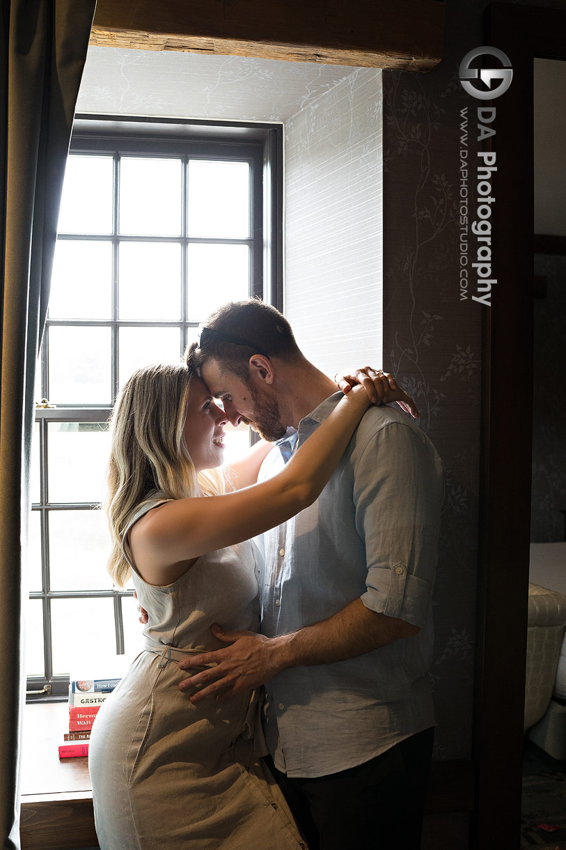 Intimate engagement photos at Elora Mill Hotel