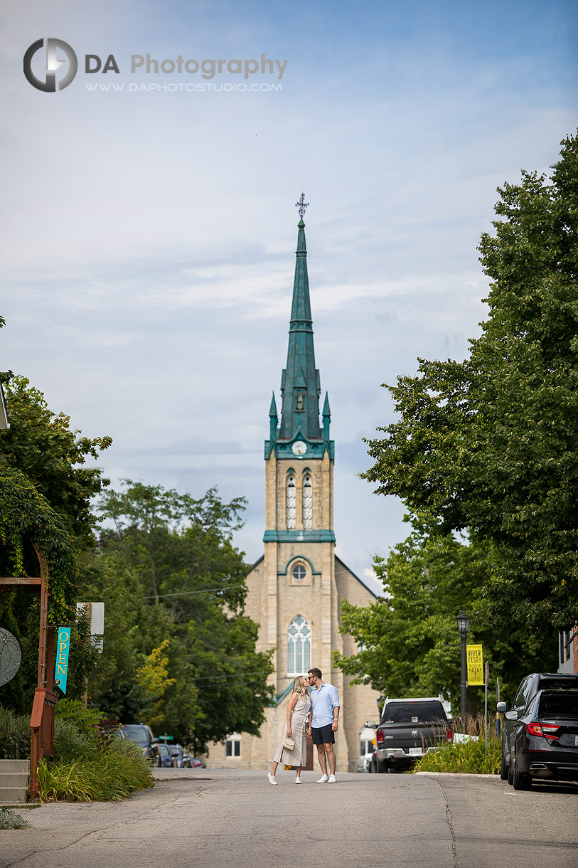 Engagement Couple in front of a church