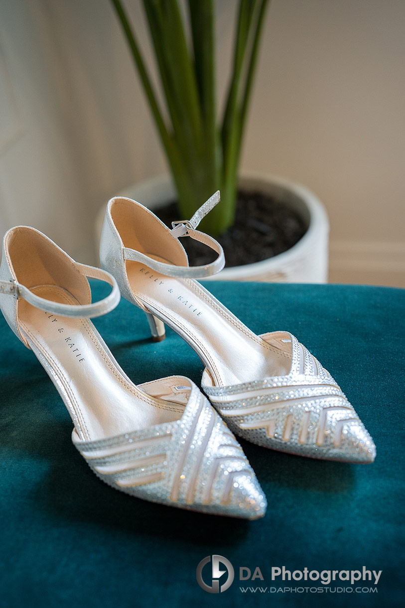 Wedding shoes on a Teal bench