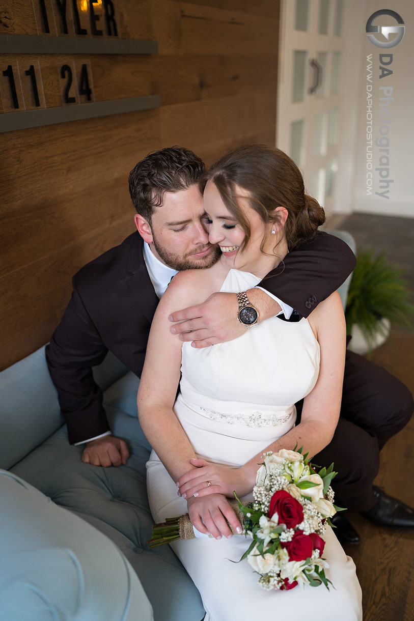 Photo of a bride and groom in Something Blue Lounge at Timber Barn 