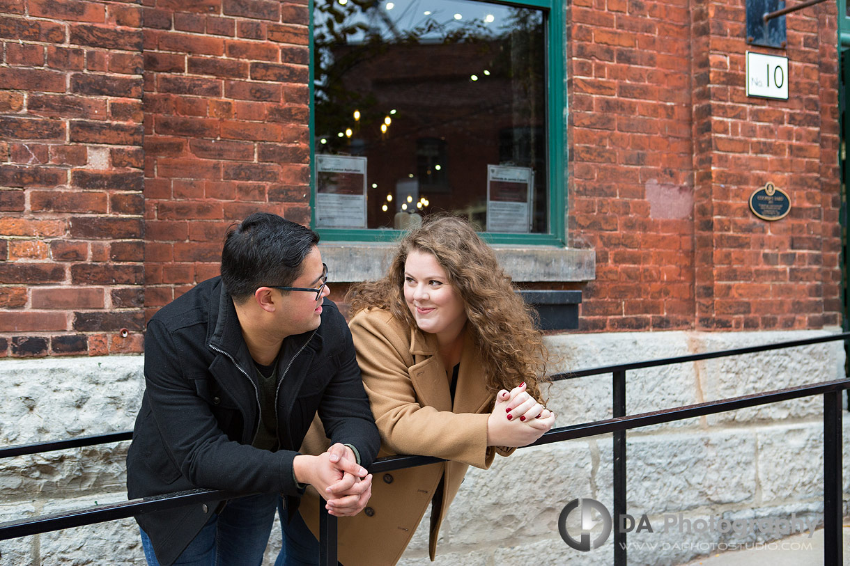Engagement photos at Distillery District in Toronto