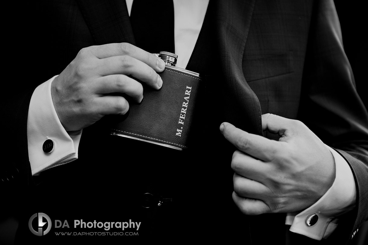 Photo of a custom made flask with groom's last name