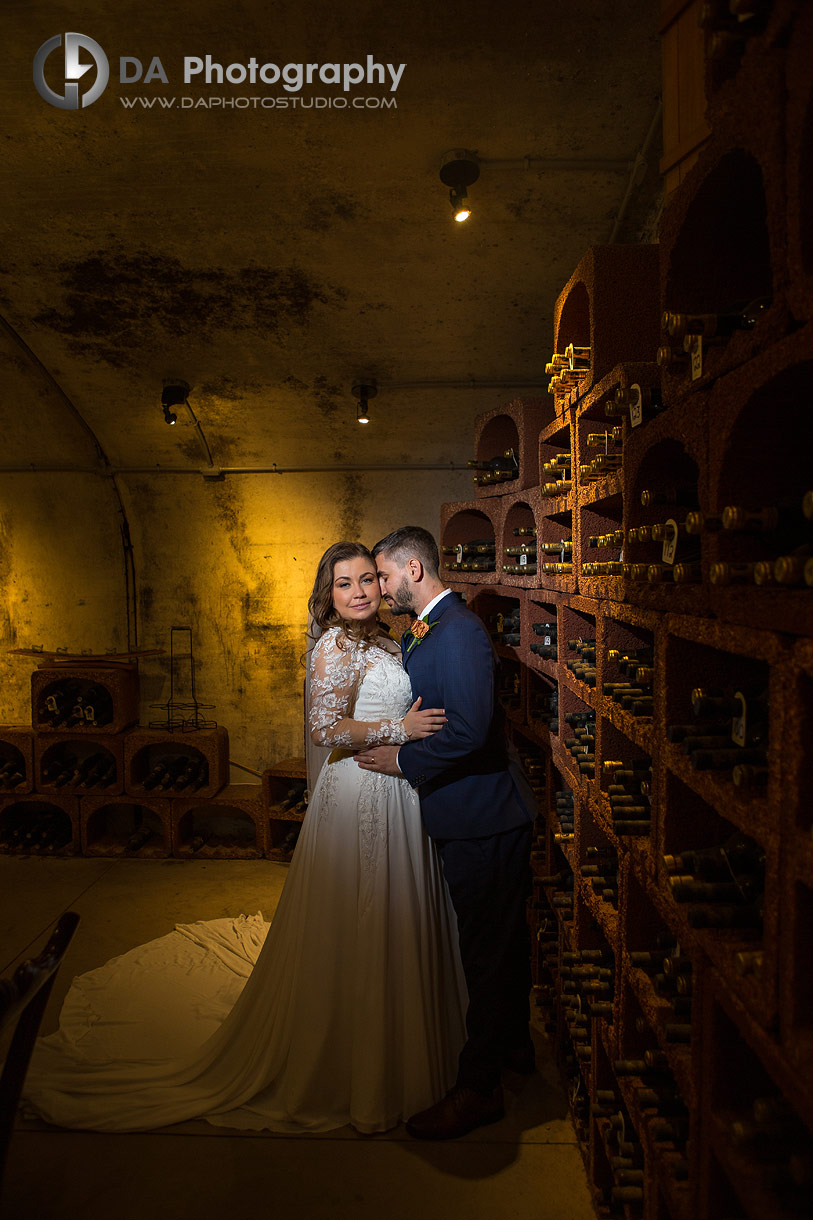 Wedding Photos in the cellar at Vineland Estates Winery