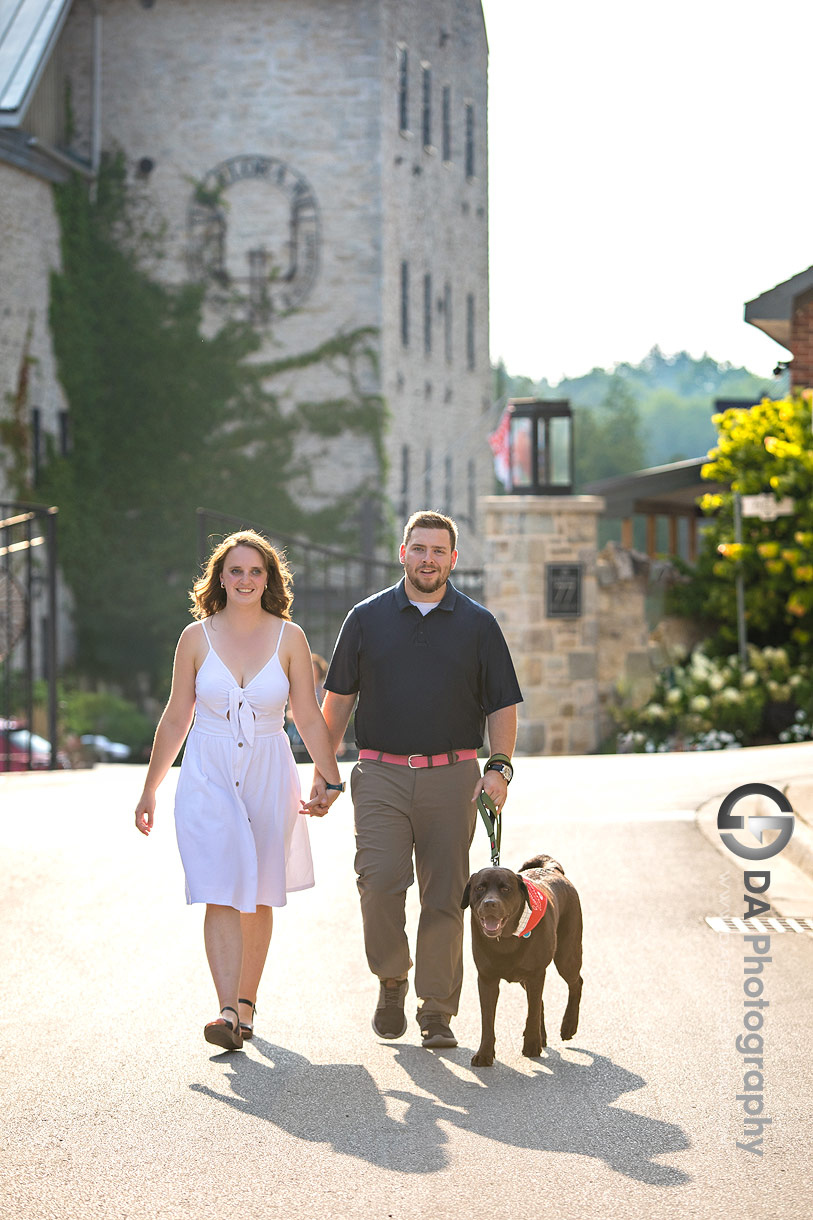 Elora Mill Engagement Photo with a dog