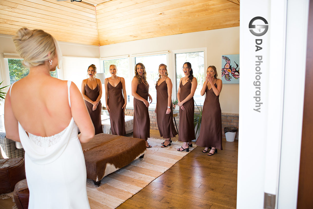Reaction of the bridesmaids during Bride's reveal of her dress 