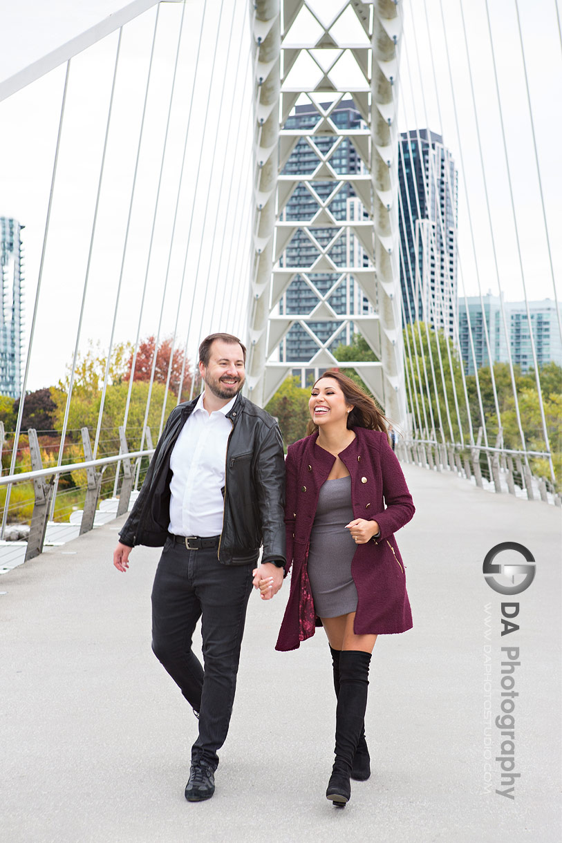 Intimate engagement photos at Humber Bay Arch Bridge in Toronto