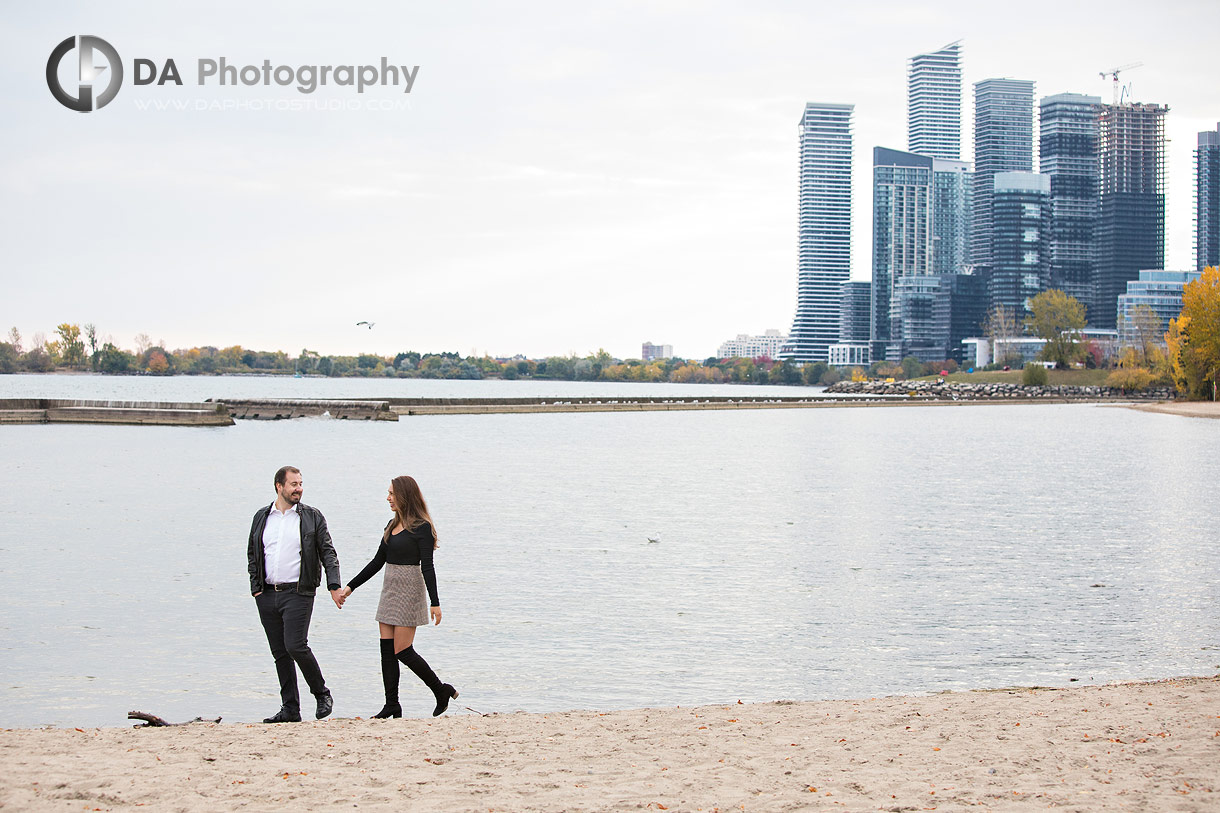 Lakefront Engagements in Toronto during golden hour