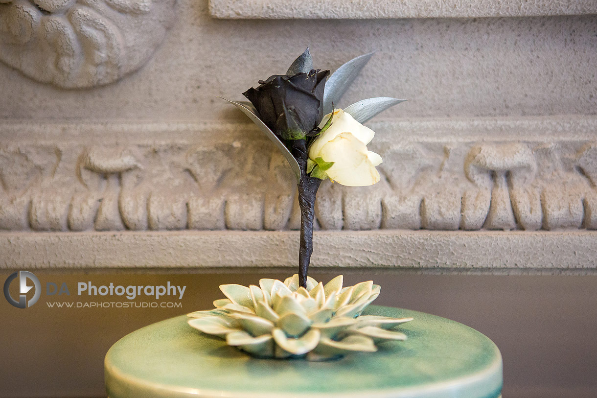 Flower boutonniere on a Gothic Wedding