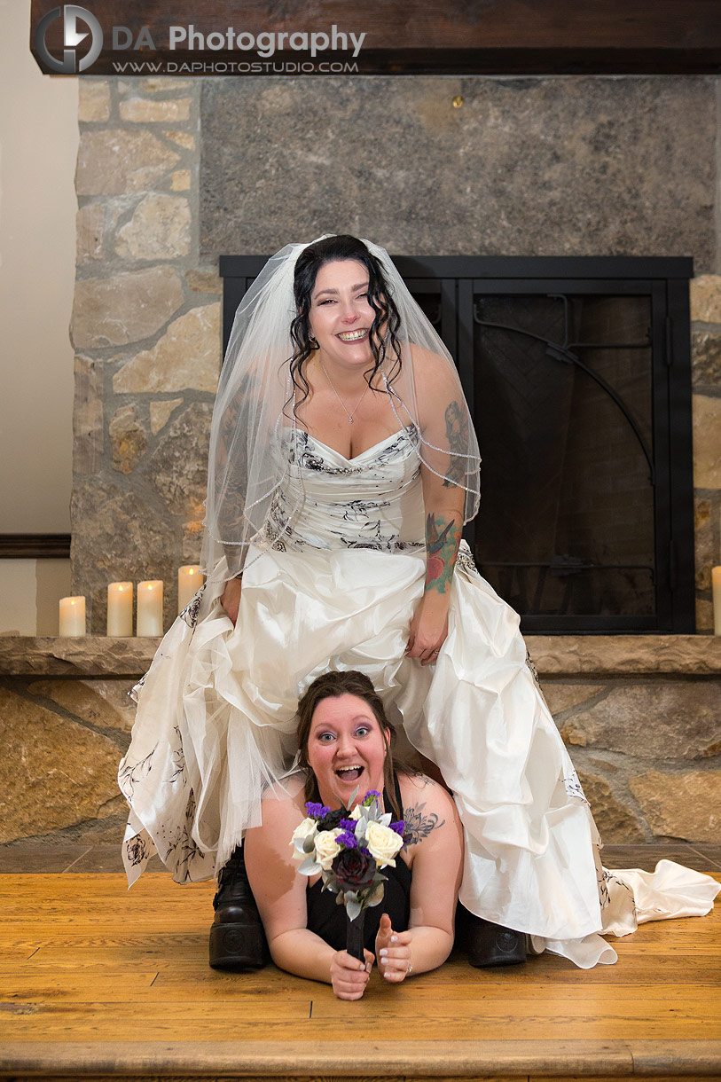 Fun Photo of Bride with her Maid in Honour at Ancaster Mill