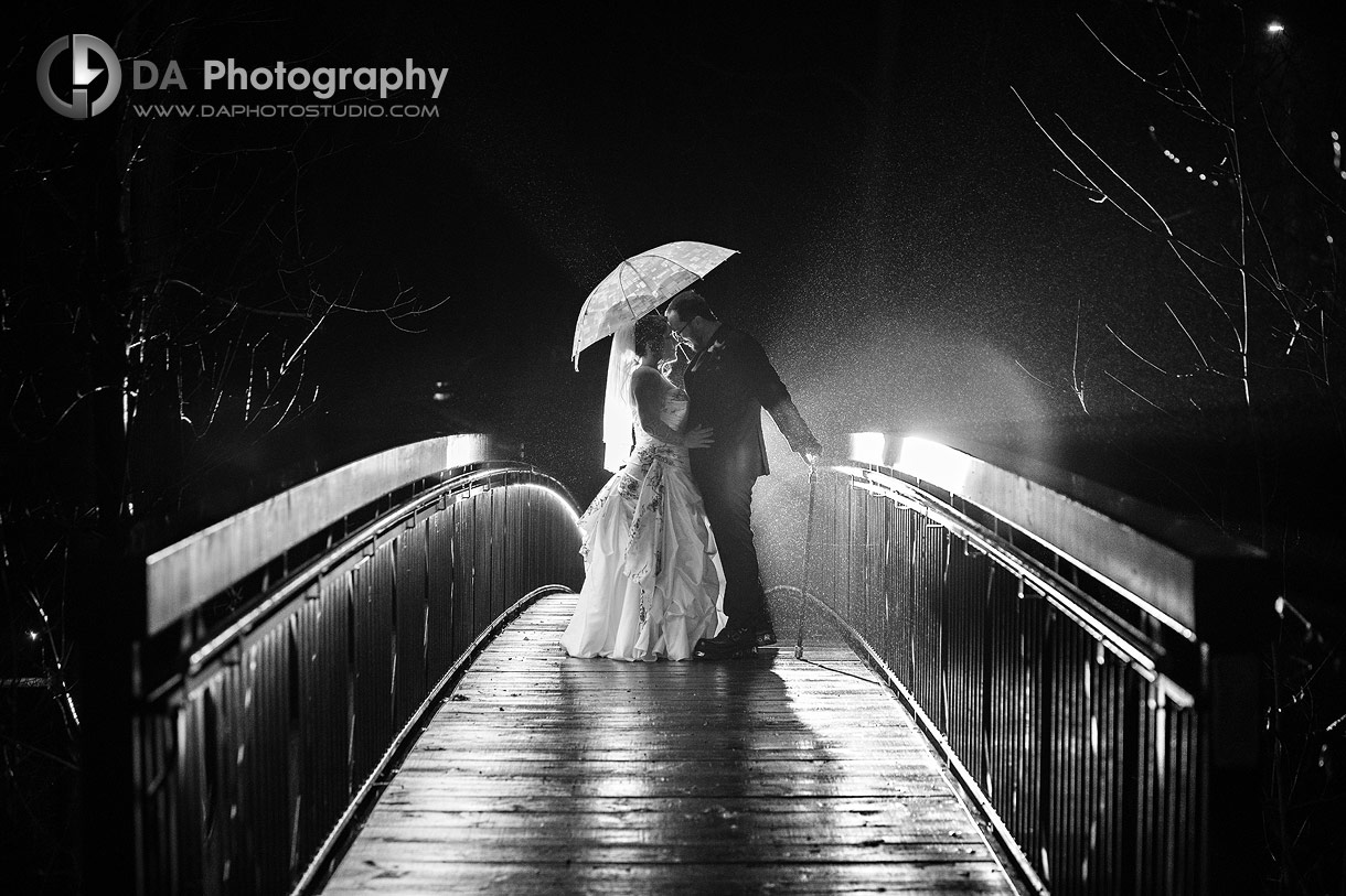 Photo of a Bride and Groom at Ancaster Mill at Night