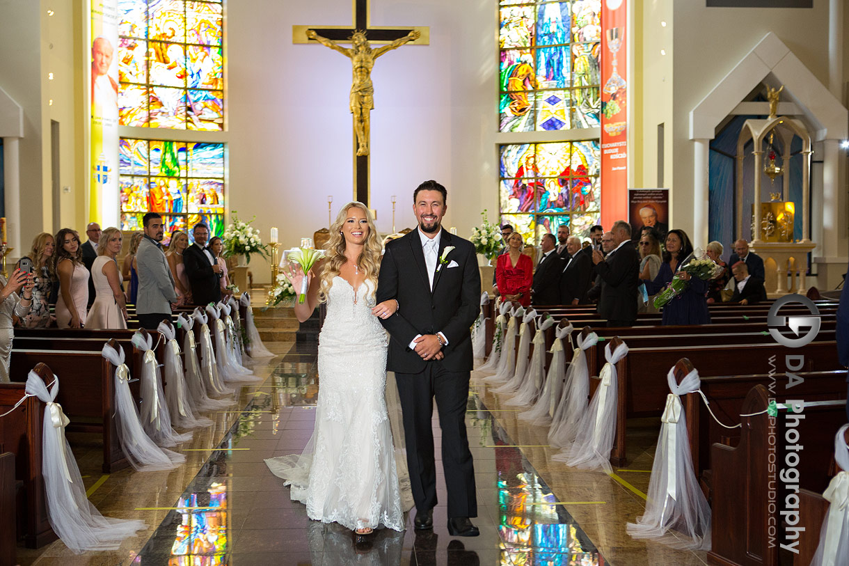 Bride and groom on a church wedding ceremony recessional