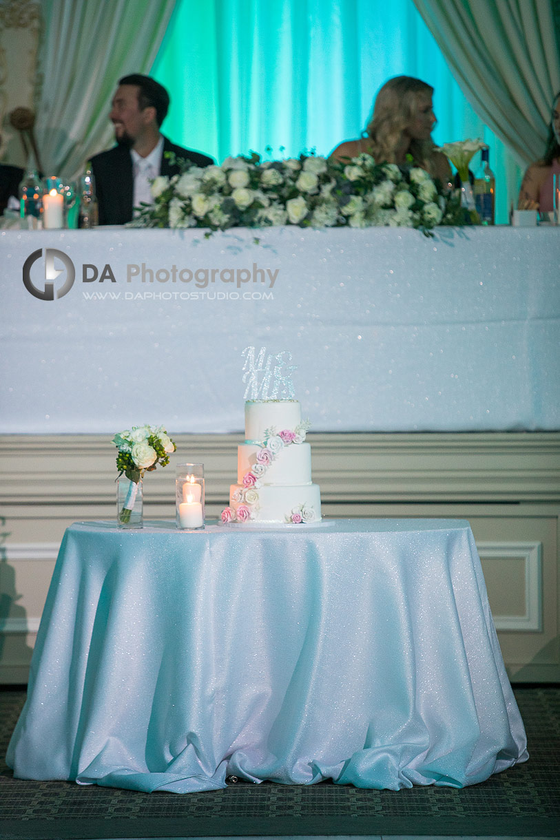 Wedding cake at Reception at Paradise Banquet Hall