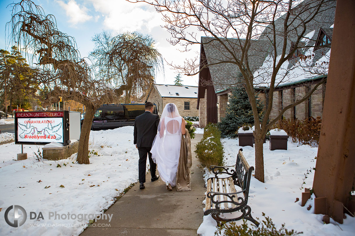 Bride and groom exiting wedding ceremony from The Ryerson United Church in Ancaster Bride and groom exiting wedding ceremony from The Ryerson United Church in Ancaster