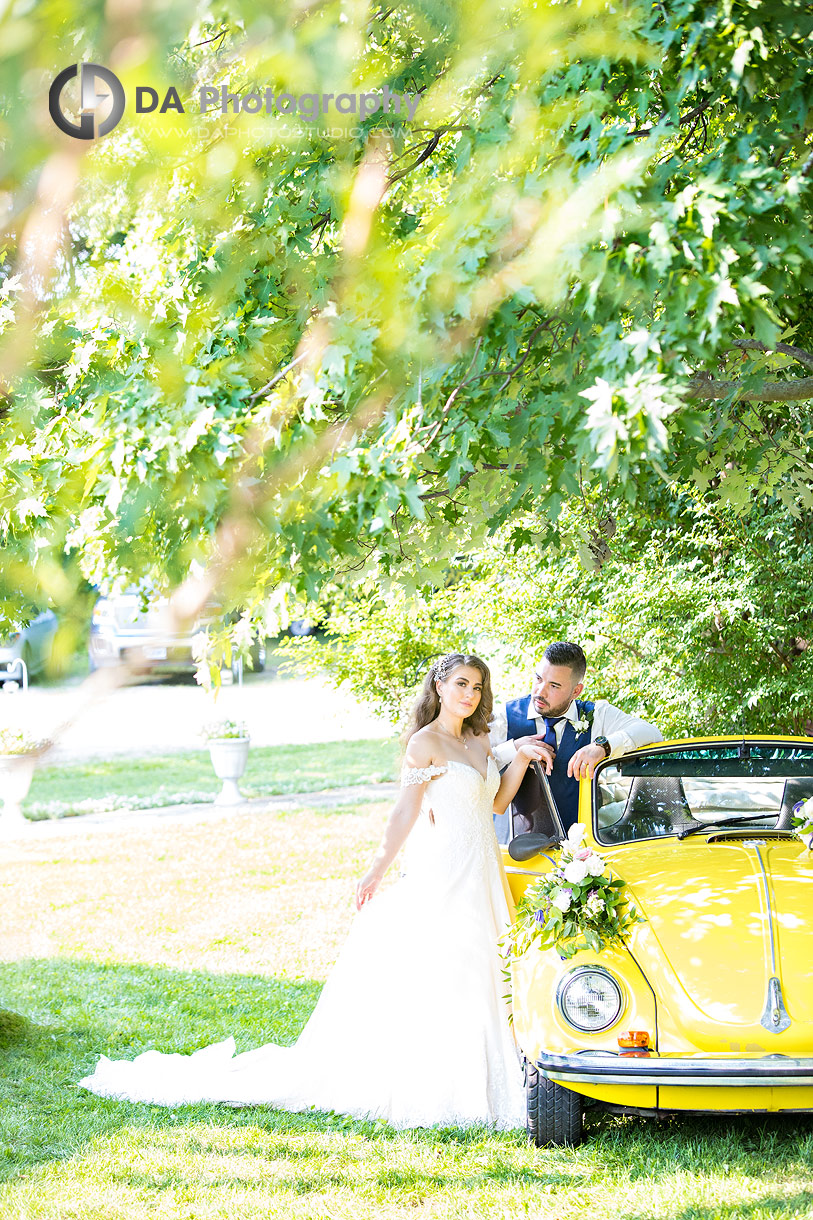 Wedding Pictures in Ayr with yellow Beetle car