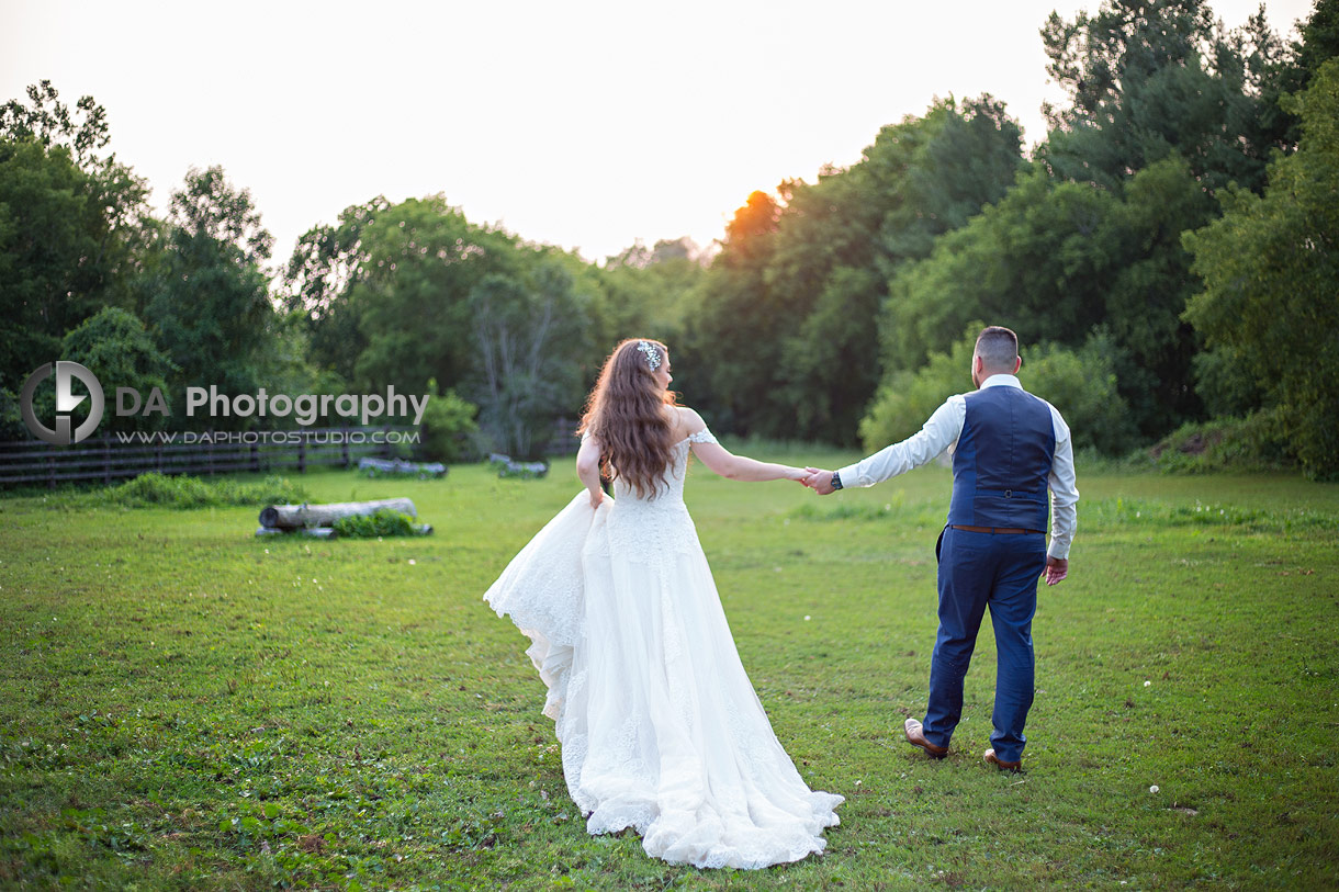 Boho wedding portraits on forest trail at NithRidge