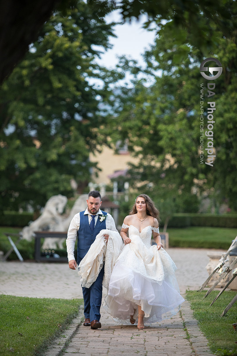 Romantic evening reception with warm lights and rustic decor during a boho-style wedding at NithRidge Estates in Ayr
