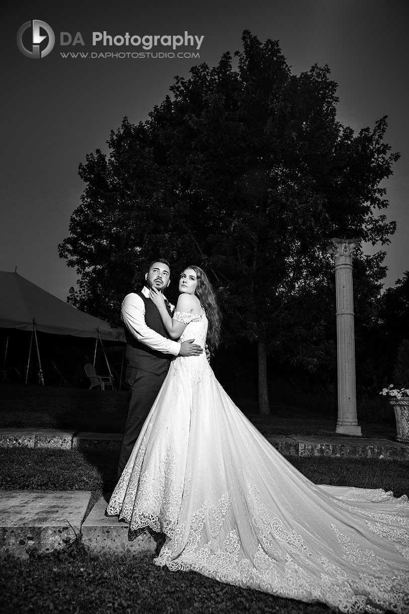 Nighttime photos of bride and groom with boho style