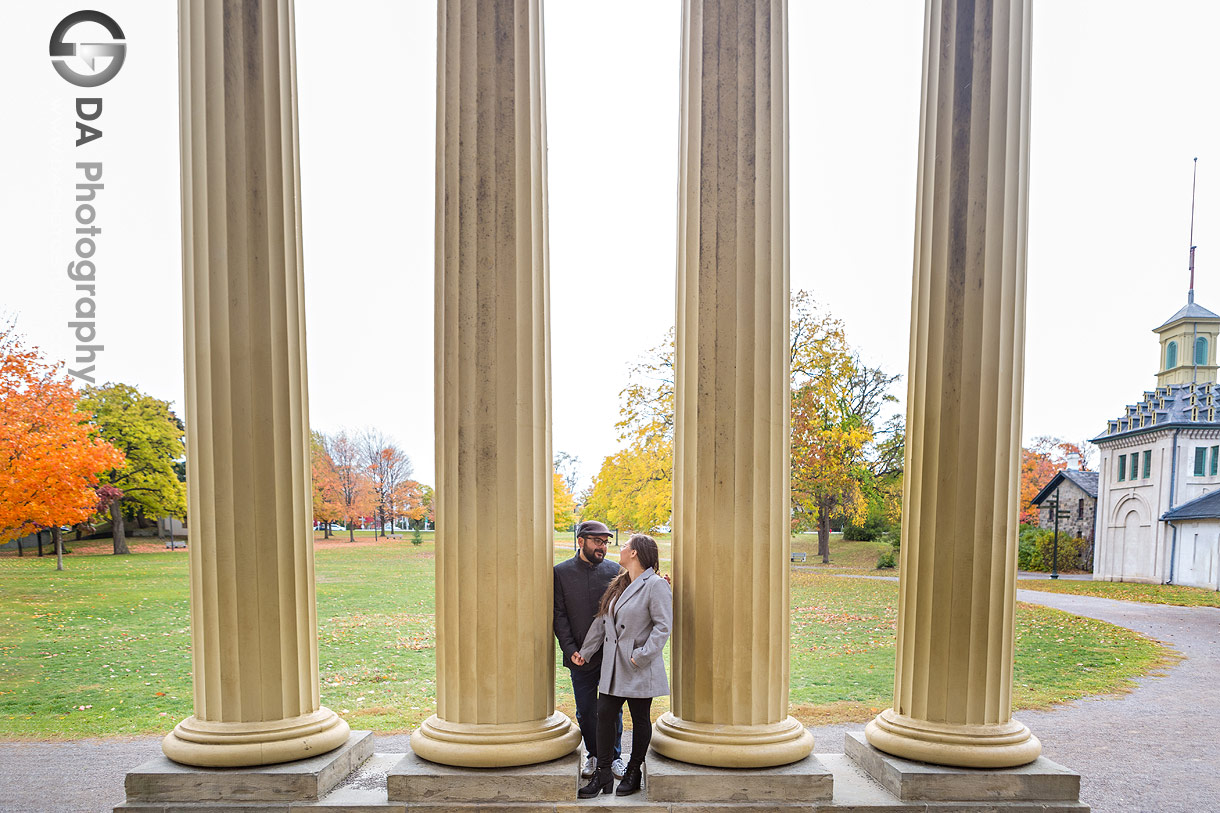 Romantic candid moment in front of Dundurn Castle as daylight fades