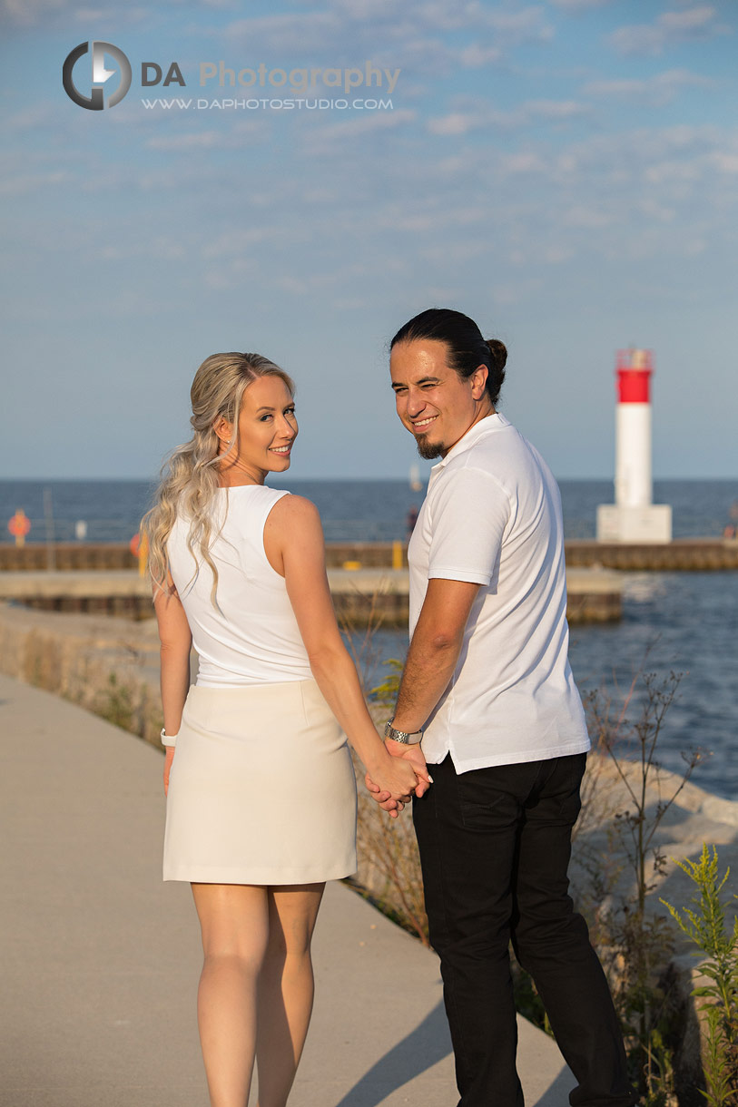 Waterfront engagement photo in Oakville
