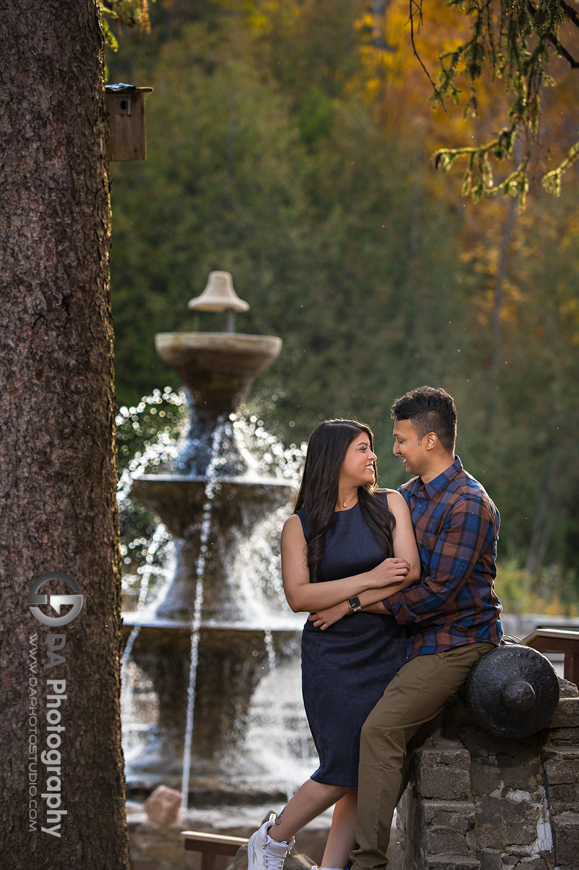Intimate engagement photo at Forks of the Credit in Caledon