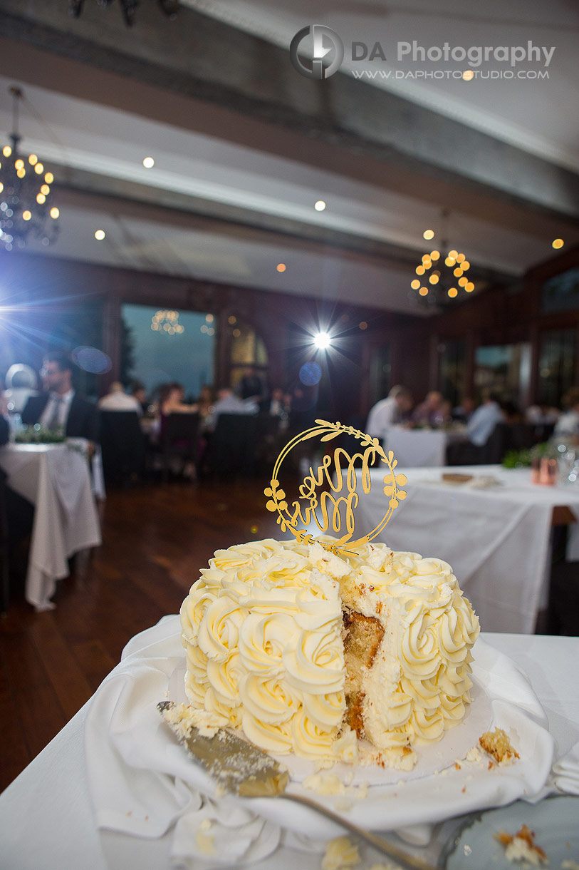Close up photo of a cut wedding cake