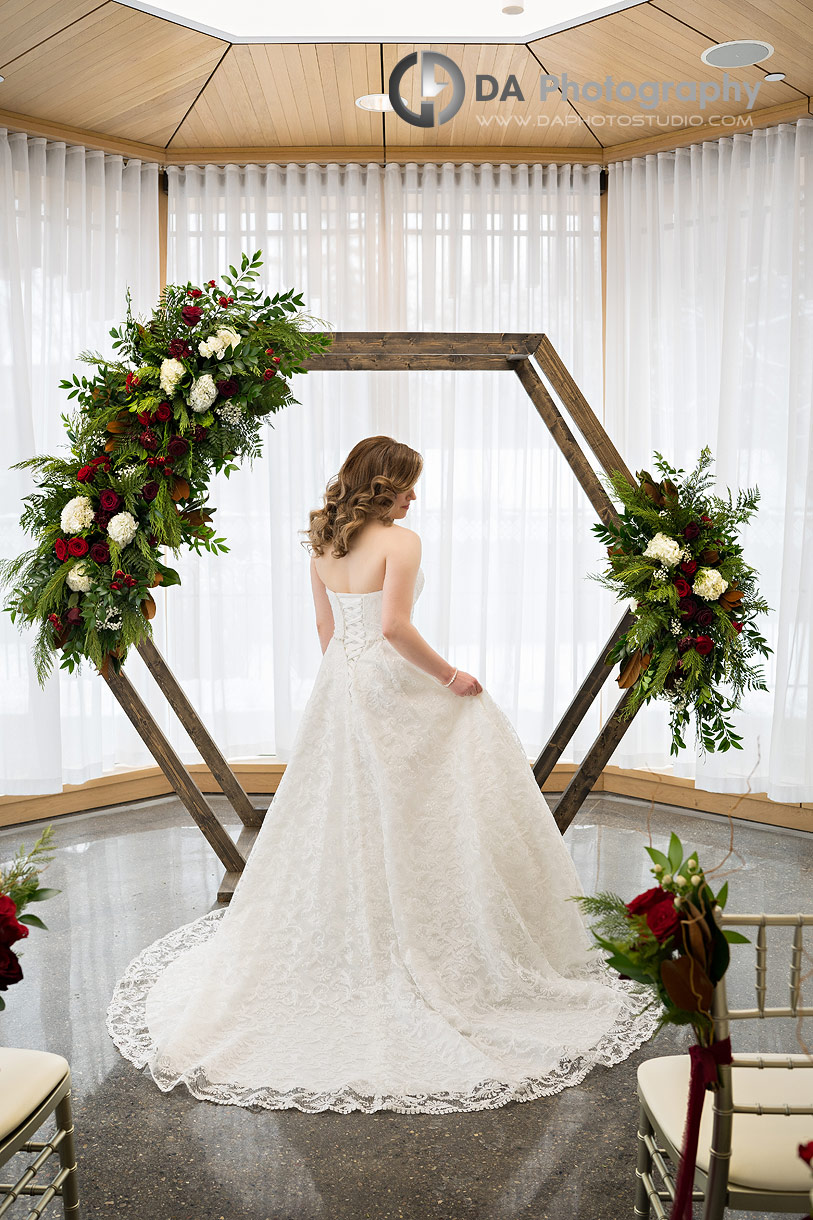 Photo of a bride at the ceremony site at Alderlea