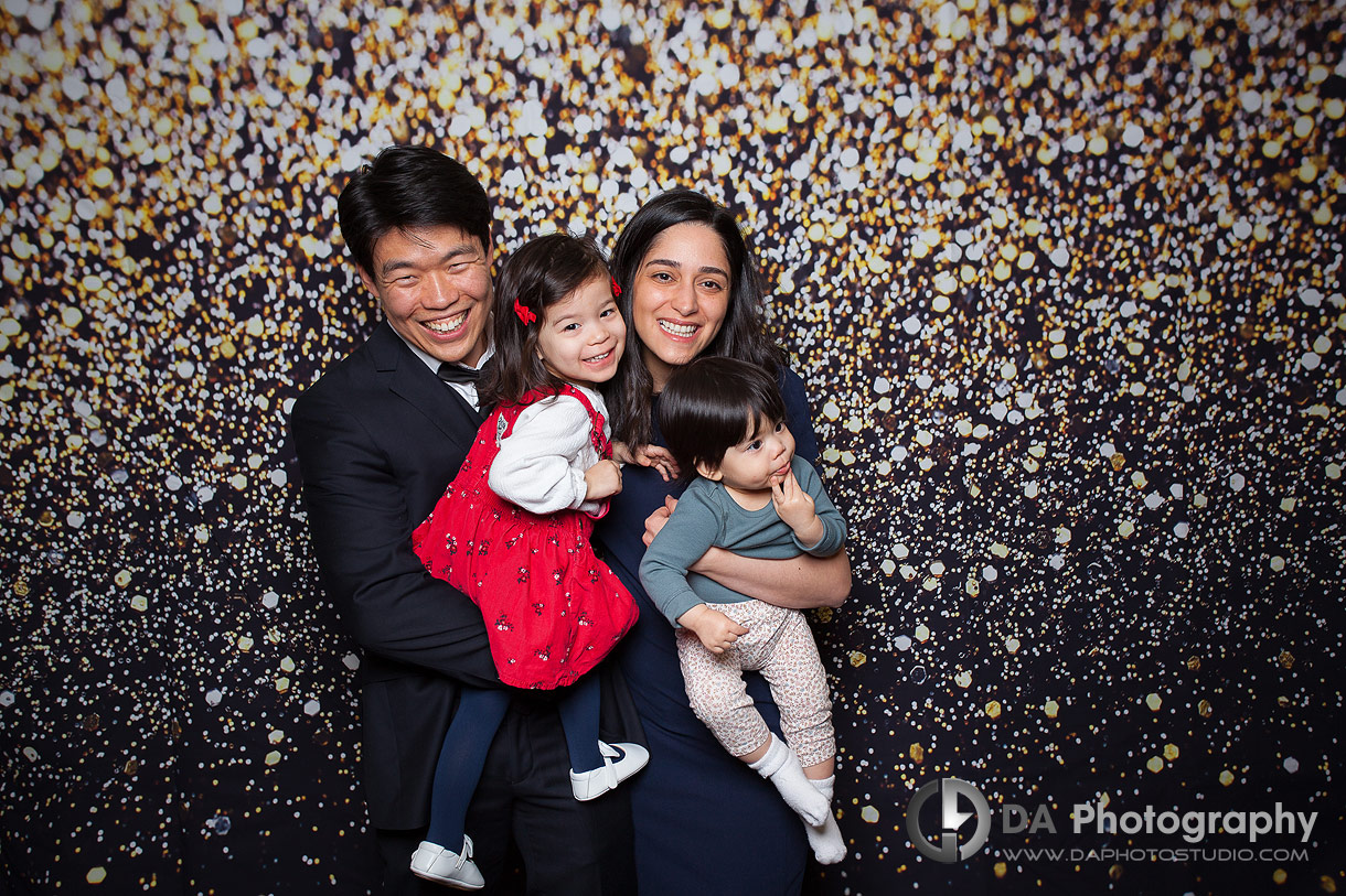 Family on a photo booth background