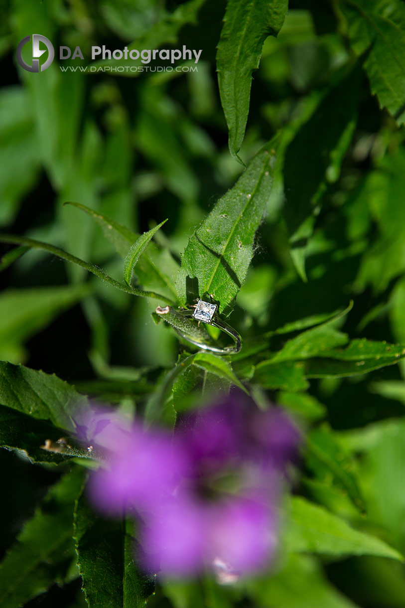 Close Up Photo of a Dimond ring by a purple flower